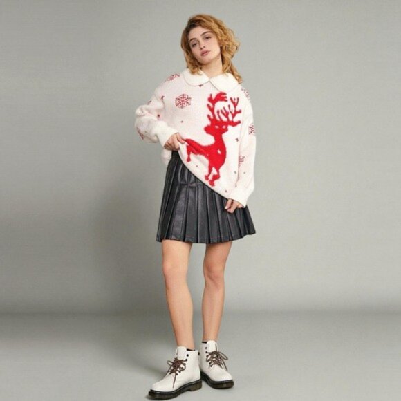 NWT J.ING Jing White Pullover Oversize Christmas Sweater Collar One Size - Picture 4 of 7